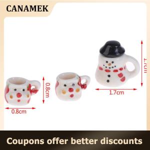 【 CANAMEK 】 1:12 Dollhouse Miniature Christmas Ceramics Cups & Pot Set Doll Coffee Tea Cup
