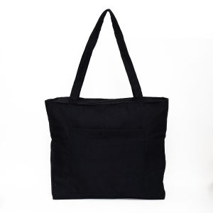 Tote bag kanvas tebal resleting / tote bag kanvas polos hitam full furing - muat laptop 14 inch / nudie bag kanvas polos / totebag kuliah / totebag kerja