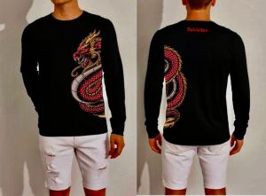 Kaos Distro Naga Merah Lengan Panjang pria dewasa