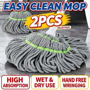 2Pcs Spin Mop Magic Tornado Mop 360 Degree Easy Spin Map Floor Cleaning Mop Handle