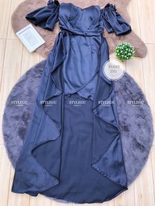 ML685  เดรสเปิดไหล่ #เดรสออกงาน #ชุดราตรี  อกเสริมฟองน้ำ งานซิปหลังยืดสม้อก