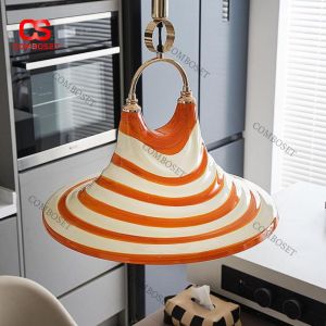 Đèn Thả Chao Nhựa Vân Sọc Cam Retro Nổi Bật Có Thể Điều Chỉnh Độ Dài