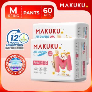 MAKUKU Advance Super Absorbent and Quick Dry Soft Care Diaper Pull-up Baby Pants Medium to XXXLarge Bundle of 2 with Disposal Locking Pocket Diaper