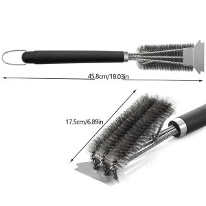 BBQ Grill Barbecue Cleaning Brush Scraper Stainless Steel Manual Cooking Tools Barbeque Grill Accessories Outdoor Kitchen Gadets
