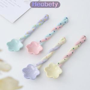 Heabety 1 cái gốm dài xử lý muỗng dễ thương Kem tay sơn tráng miệng muỗng với dài xử lý Bộ đồ ăn nhà bếp phụ kiện