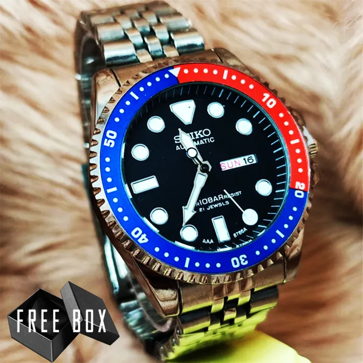 Seiko 5 Automatic Pepsi Water Resist Day Date Display Blue Red