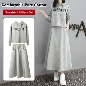 Caiti022 European Station Women's Loose Fit Letter Printed Two-piece Knit Dress Set