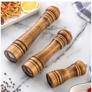 5/8/10 inch Wooden Pepper Grinder manual Salt Spice Grinding glass Bottle Pepper Mill Kitchen Tools
