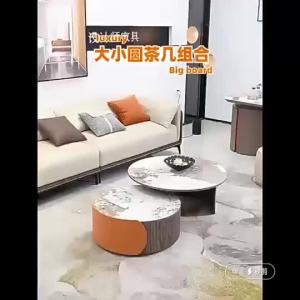 Slate Coffee Table Large Small Combination Living Room Retractable Large Small Round Coffee Table(No assembly required)