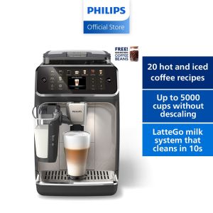 Philips EP5547 Full Automatic Espresso Machine | LatteGo milk system | 20 hot and iced recipes | QuickStart technology | SilentBrew technology | Ceramic grinder | AquaClean | Extra shot | 4 user profiles | 2 Yrs Warranty | Genuine Product |  EP5547/90