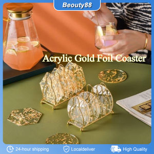 Anti-skid Acrylic Gold Foil Coaster Heat Insulation Cup Pads Tea Cup Milk Coffee Cup Mat