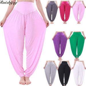 Ruizhijzg Ready Stock Plus Size High Waist Modal Cotton Yoga Pants For Women ladies Girls Leggings Colorful Bloomers Dance Yoga TaiChi Full Length  Clothing Pajama Sleep Pants