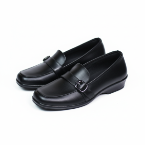 LIKA Flory - Sepatu Wanita Loafers Kulit Formal Kerja Hitam Hak 3 Cm