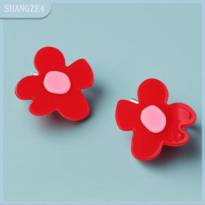 【SHANGZE4】 Thời trang màu đỏ Acrylic hoa lớn Bông tai cho phụ nữ cô gái Minimalism KỲ NGHỈ HÈ quyến rũ đồ trang sức quà tặng