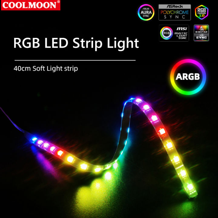 COOLMOON LED Strip 4 Pin Interface Magnetic RGB Light Strip 40cm 5V ARGB 24 Lamp Beads Soft LED Strip for Computer