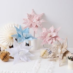 A5TG 30CM Hoa Poinsettia Nhân Tạo Hồng trắng Ngọc trai mô phỏng Hoa Giáng sinh tự làm Hoa Giáng sinh Trang trí Giáng sinh