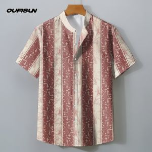 Striped Shirt For Men 2025 Business Casual Shirt Men Clothing Plus Size Henley Shirt Daily Office Short Sleeve