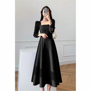 Korean dress vintage Midi dress simple Casual Rani lengan panjang