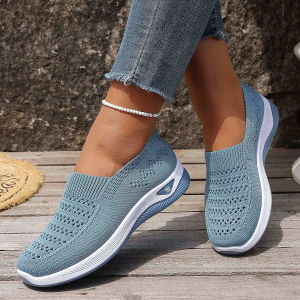 [Free Shipping] WomenS Shoes Single Shoes Breathable Knit Casual Shoes Solid Color Versatile Flat Shoes Mom Shoes