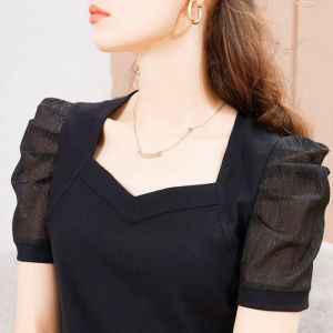 Womens Summer Korean Style Puff Sleeve Short-Sleeve T-shirt