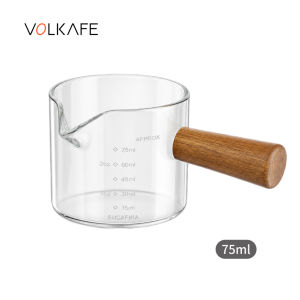 Precision Glass Coffee Measuring Cup with Dual Spout Design Natural Wood Handle Clear Scale Markings