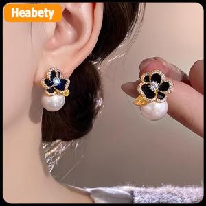 【2-3 days delivery】 Temperament Elegant Black Camellia Pearl Stud Earrings For Women Girls Fashion Zircon Flowers Earrings Jewelry Accessories Gifts
