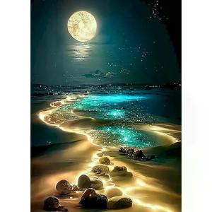 Dreamy Moonlight Beach Sunset Landscape 5D DIY Full Round Diamond Painting Kit Rhinestone Mosaic Bedroom Living Room Home Wall Decor Birthday Craft Gift Lukisan Berlian