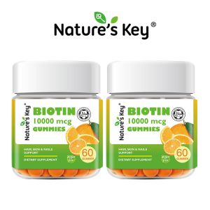 Muyuan~Natures Key 10000mcg Vegan Biotin Gummies Hair Growth Skin Glow Nail Strength with Multivitamins