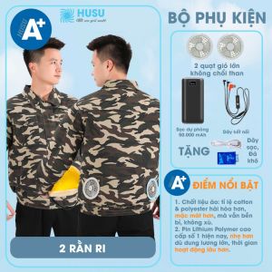 Áo điều hòa áo gắn quạt (2 quạt) loại A+ cao cấp làm mát chuyên dụng cho người đi làm - HUSU