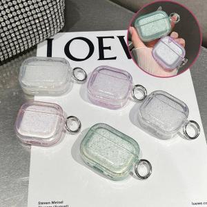With Keyring Bling Glitter Transparent Earphone Case For Airpods Pro 2 Wireless Earphone Cover For Air Pods 4 3 2 1 Headset Soft Silicone Box