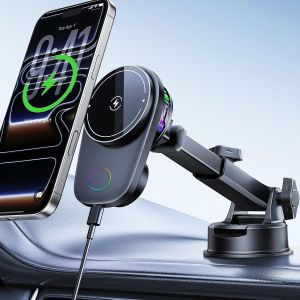 for Magsafe Car Mount Charger with Air-Cooling System -Window/Vent    15W Fast Charging Wireless Car Charger Mount for iPhone 17 16 15 Pro Max Plus Mini Comes Suction Cup & Air Vent Clip