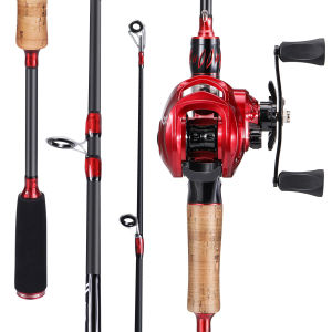 Sougayilang Set Tongkat Dan Gulungan Pancing 1.65M Joran Pancing Set 2 Bagian Casting Rod Dan 7.2: 1 Rasio Gigi Sistem Rem Magnetik Baitcasting Reel 150m Fishing Line Lure Combo Set