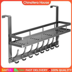 Over The Door Hanger with 8 Hooks Door Storage Basket Heavy Duty Over The Door Hooks Punch Free for Living Room Bedroom