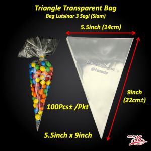 IPP 3 Segi Siam Transparent / Triangle Transparent Bag /Triangle Plastic Bags/Plastic Kon Popcorn 100Pcs±/Pkt Plastic Supplies