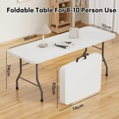 HomeChic Folding Heavy Duty Utility Table Indoor Outdoor Portable Plastic Wedding Event Picnic Table w/Steel Legs and Handle#ds009