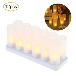 (In stock) 6/12Pcs LED Rechargeable Flameless Tea Light Candle USB Charge Candle with Plastic Cup for Valentine Day Weddings Decor