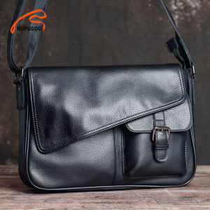 NUPUGOO Men Crossbody Bag Genuine Leather Fashion Shoulder Bag Leather Original Messenger For 10.5 Inch iPad Casual