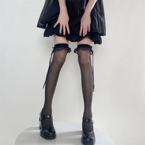 AnTas Super ถุงเท้าลูกไม้ ถุงน่องผู้หญิง โบว์ฤดูร้อน ถุงน่องถึงเข่า แหวนถุงเท้าน่องโลลิต้า ริบบิ้นหื่นบริสุทธิ์