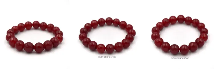 LUCKYSTONE หินสีนำโชค โทนสีแดงทับทิม ขนาด 10 มม. สร้อยข้อมือหินแท้