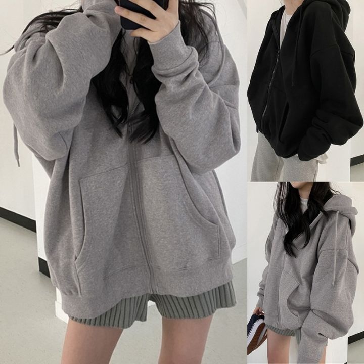 Womens Oversized Hoodies Sweatshirts,Women's Solid Color Hoodie Zipper Long  Sleeve Sweatshirts Long Coat Tops With,Casual Comfy Fall Fashion Outfits
