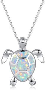 LZD Vanel Turtle Necklace 925 Sterling Silver Opal Sea Turtle Necklace for Women Turtle Gifts for Women Girls Hawaiian Beach Opal Turtle Jewelry with