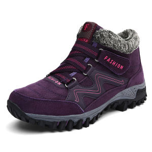 SUPERLI Winter Womens Snow Boots Leather Women Warm Thick Plush Snow Boots Waterproof Female Wedge Suede Boots Non-Slip Lady Shoes