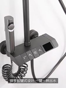 【SG】Grey Black Piano Digital Display Shower Set Intelligent Brass Bathroom Faucet Hot Cold Waterfall Tap Air Booster Shower HeadFast shipping