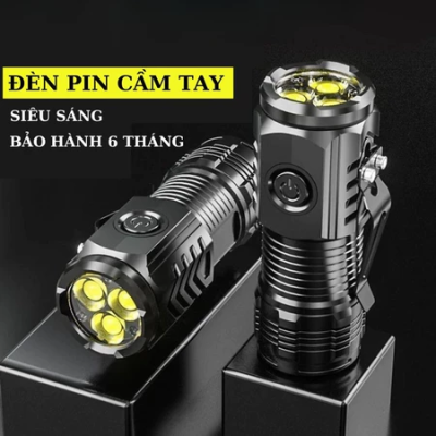 Đèn pin cầm tay mini siêu sáng chiếu xa, pin trâu, 5 chế độ sáng, đèn pin mini cầm tay có móc gài tiện dụng