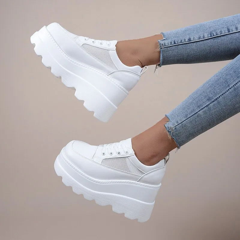 Heeled white sneakers best sale