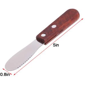Stainless Steel Wide Edge Butter Spreader Sandwich Jam Scraper Wooden Handle Cake Knife With Jagged