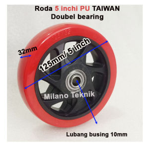 Roda 5 Inch PU TAIWAN + Double bearing Troli/Etalase Heavy Duty Wheel Only