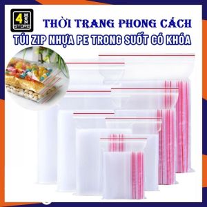 200g Túi zipper Chỉ Đỏ Trong Suốt Loại Tốt Dày Dặn Chắc Chắn Đủ Size - Túi Zip Nhựa Trong Suốt Có Khóa Bấm Miệng Tiện Dụng