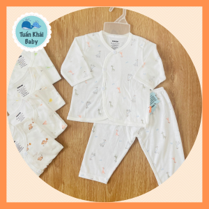 COMBO 3 Bộ Quần Áo sơ sinh cotton cao cấp CUNCON | Mẫu Áo Tay Dài  Quần Dài Họa Tiết Cài Xéo | Size 123 cho bé sơ sinh - 9kg