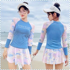 Long Sleeve Vacation Swimsuit Trimming the Body Flat Skirt Swimsuit Elasticity Breathable Fabric